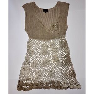 Nellik Metallic Crochet Boho Tunic Champagne Festival Feminine Fairy   Large